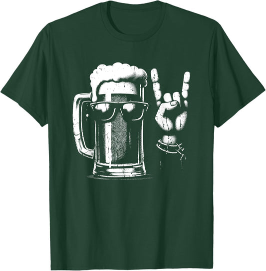Beer Mug Rock 'n Roll Hand Sign - Vintage Beer Lover T-Shirt - T-Shirt | Forest