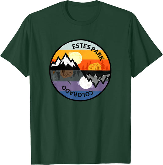 Vintage Estes Park, Colorado Retro Designs -Adults Blue Short Sleeve Cotton 60% Polyester 40% Small T-Shirt - T-Shirt | Forest