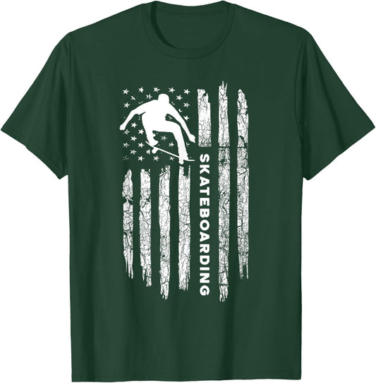 American Flag Skateboard - Vintage Skateboarding Women Kids Men T-Shirt - T-Shirt | Forest