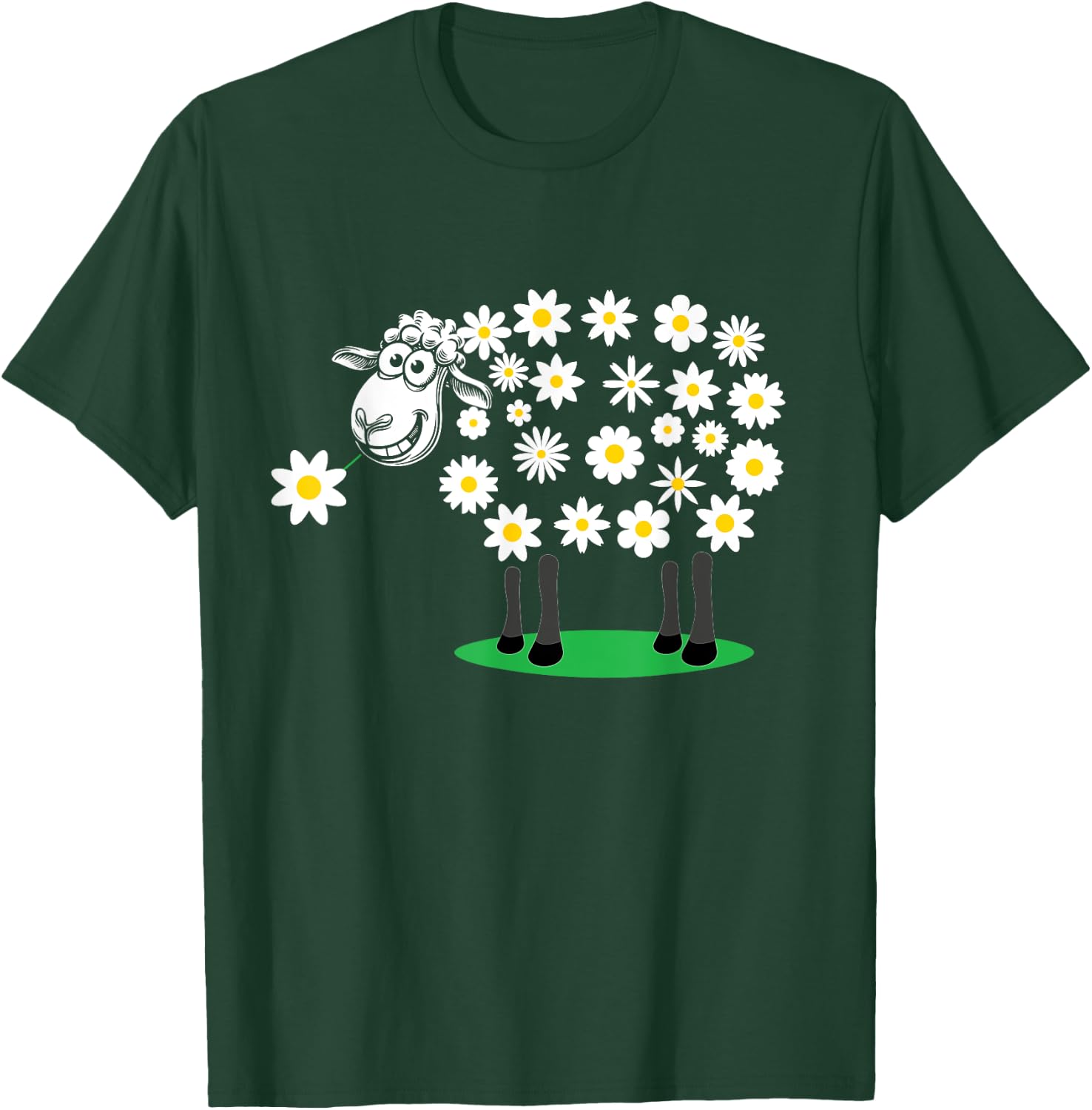 Adorable Cute sheep with daisy flower wool for girls and mum T-Shirt - T-Shirt | Forest