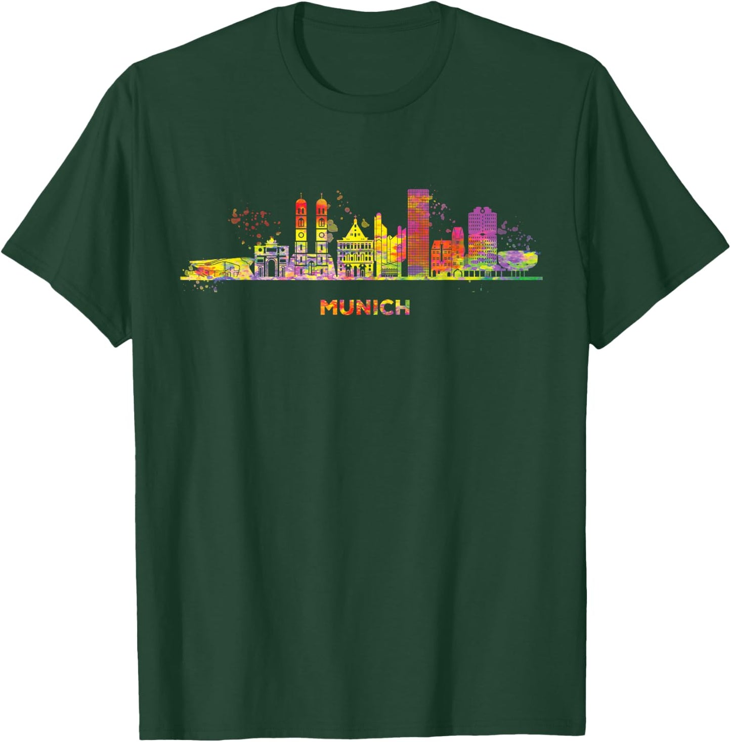 Munich Skyline Colourful Frauenkirche Cityscape Munich , black T-Shirt - T-Shirt | Forest