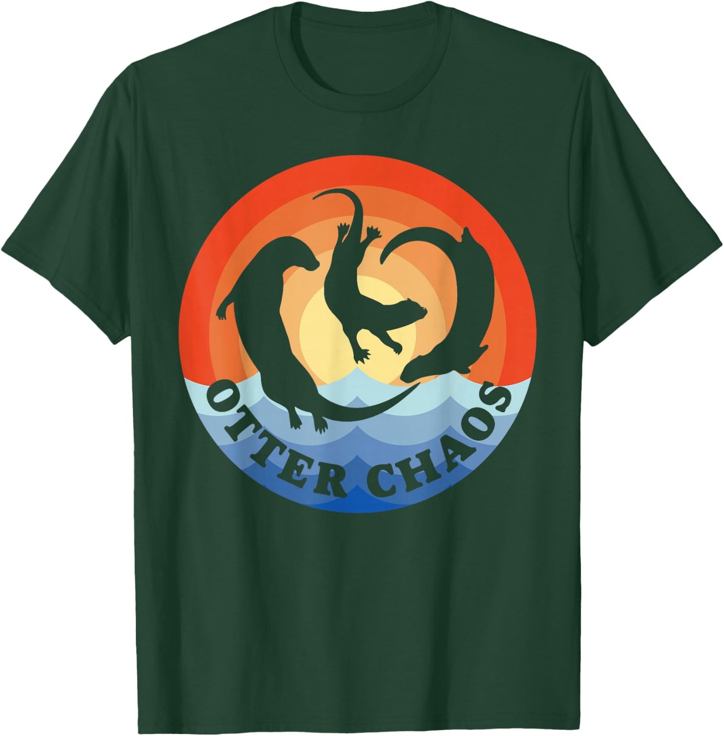 Otter Chaos Funny Men Women Sea Animal Lovers Retro Sunset T-Shirt - T-Shirt | Forest