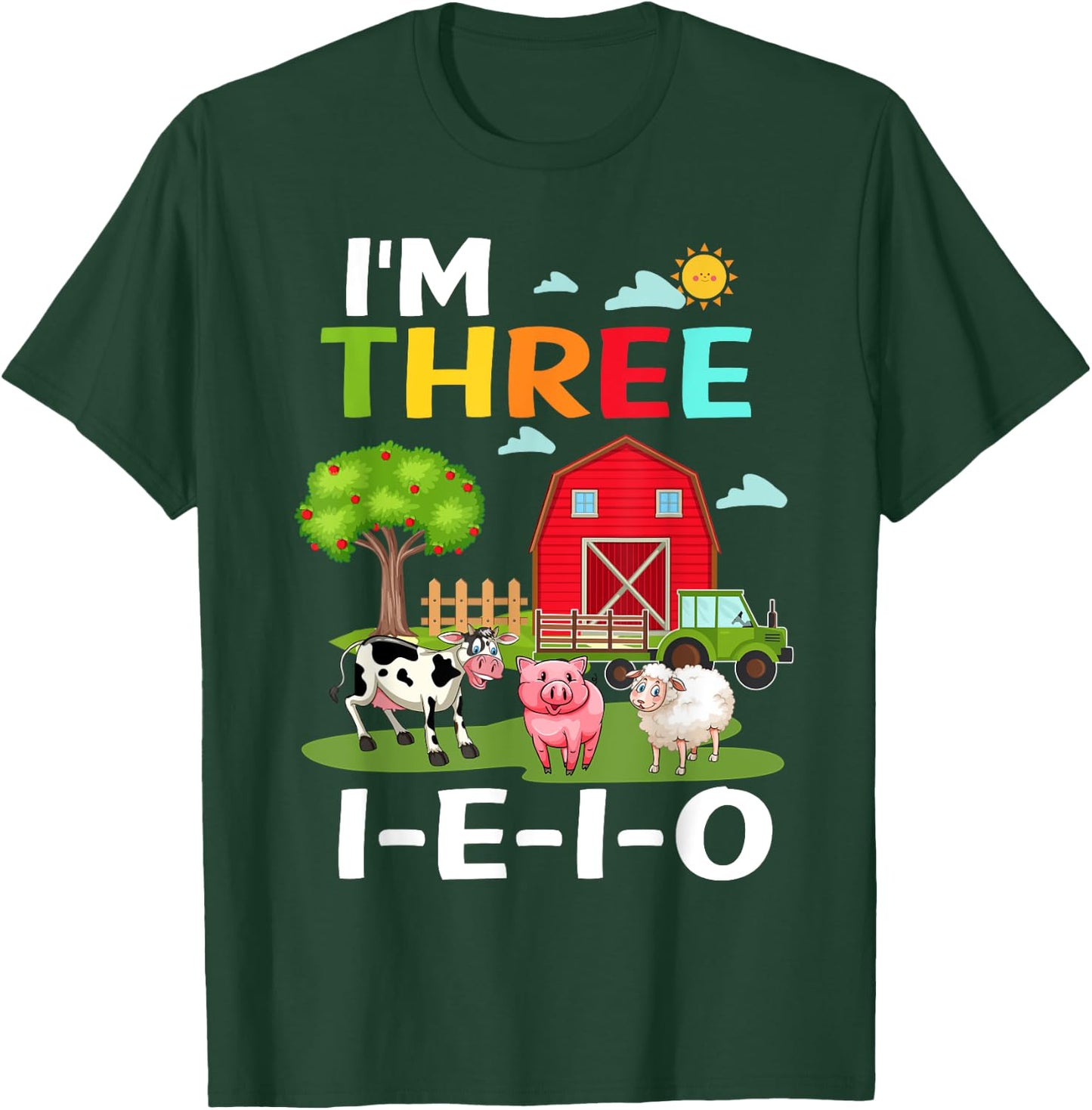 Three I E I O Farm Party 3rd Bday Girl 3 Years Old Farmer T-Shirt - T-Shirt | Forest