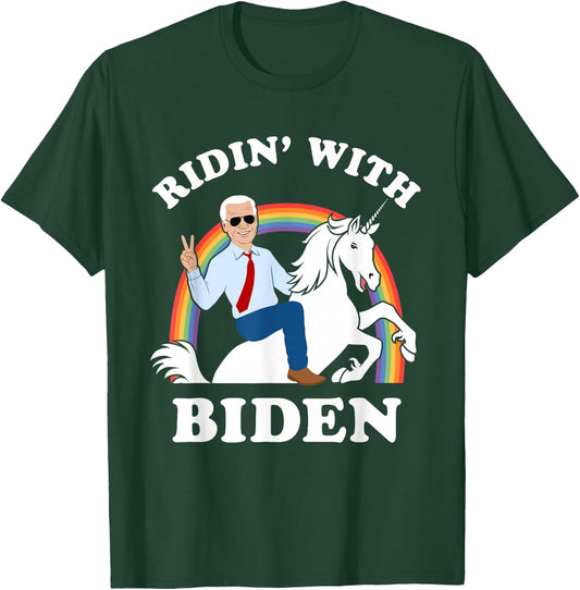 Unicorn Ridin' with Biden Funny Joe Biden T-Shirt - T-Shirt | Forest