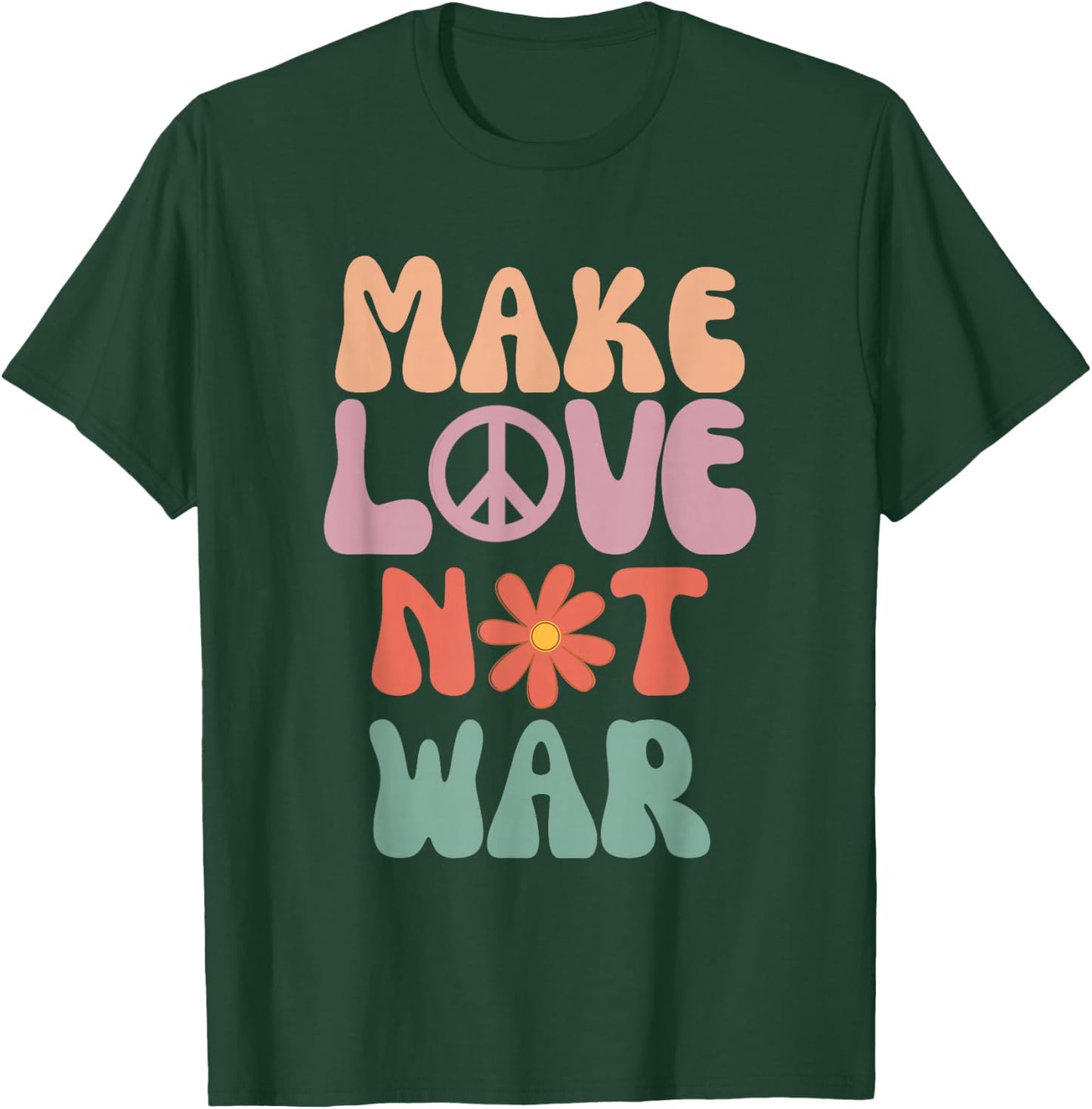 Make Love Not War Hippie 70s Peace Daisy Funny , black T-Shirt - T-Shirt | Forest