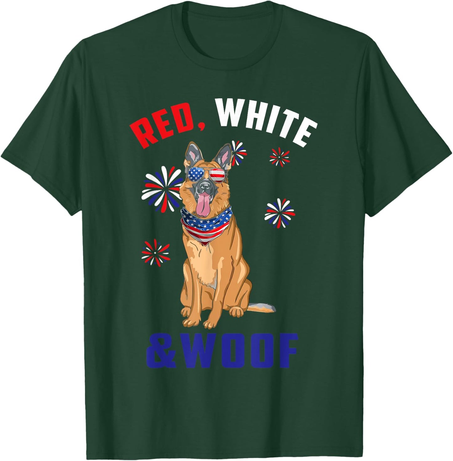 Red White And Woof Black Tan German Shepherd Dog 4th Of July T-Shirt - T-Shirt | Forest