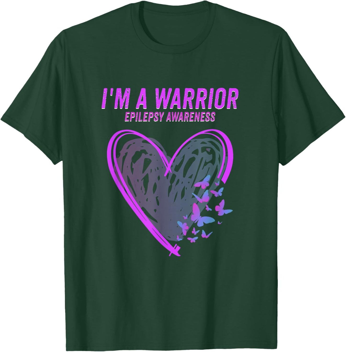 Epilepsy Awareness I'm A Warrior Heart Butterfly T-Shirt - T-Shirt | Forest