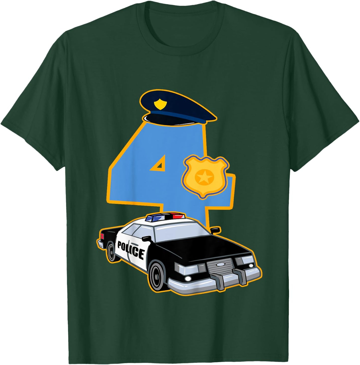 Kids 4th Birthday Police 4 Years Old Officer Car Costume T-Shirt - T-Shirt | Forest