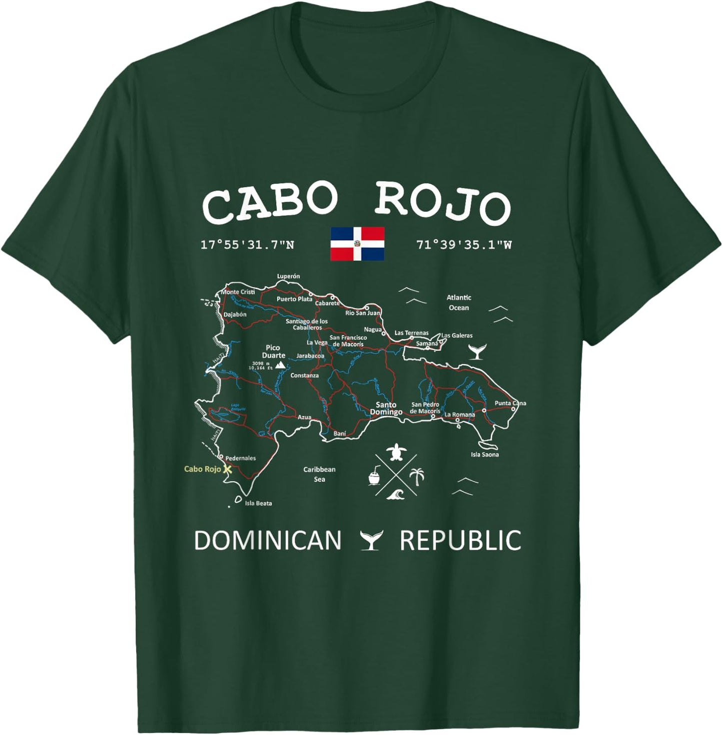 CABO ROJO Dominican Republic Flag Map GPS Coordinates T-Shirt - T-Shirt | Forest