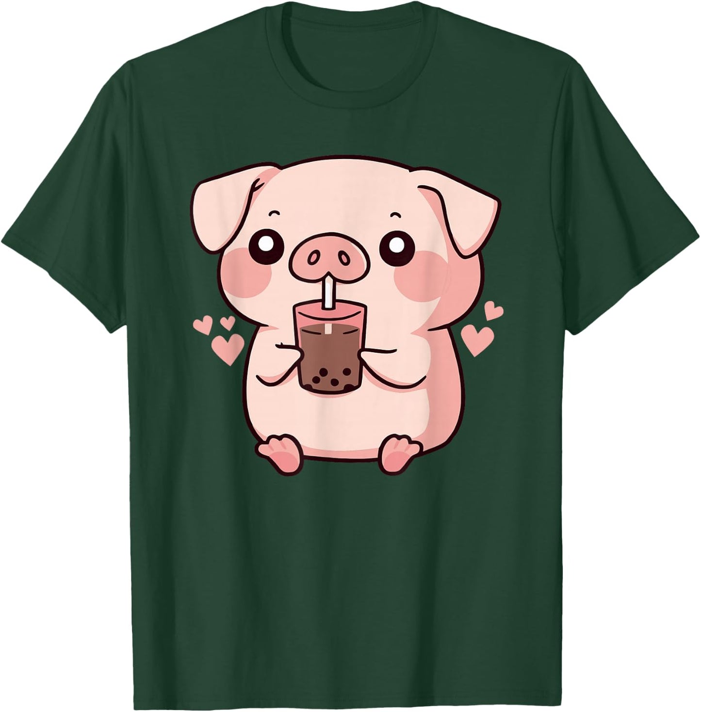 Cute kawaii cartoon pig drinking bubble tea T-Shirt - T-Shirt | Forest