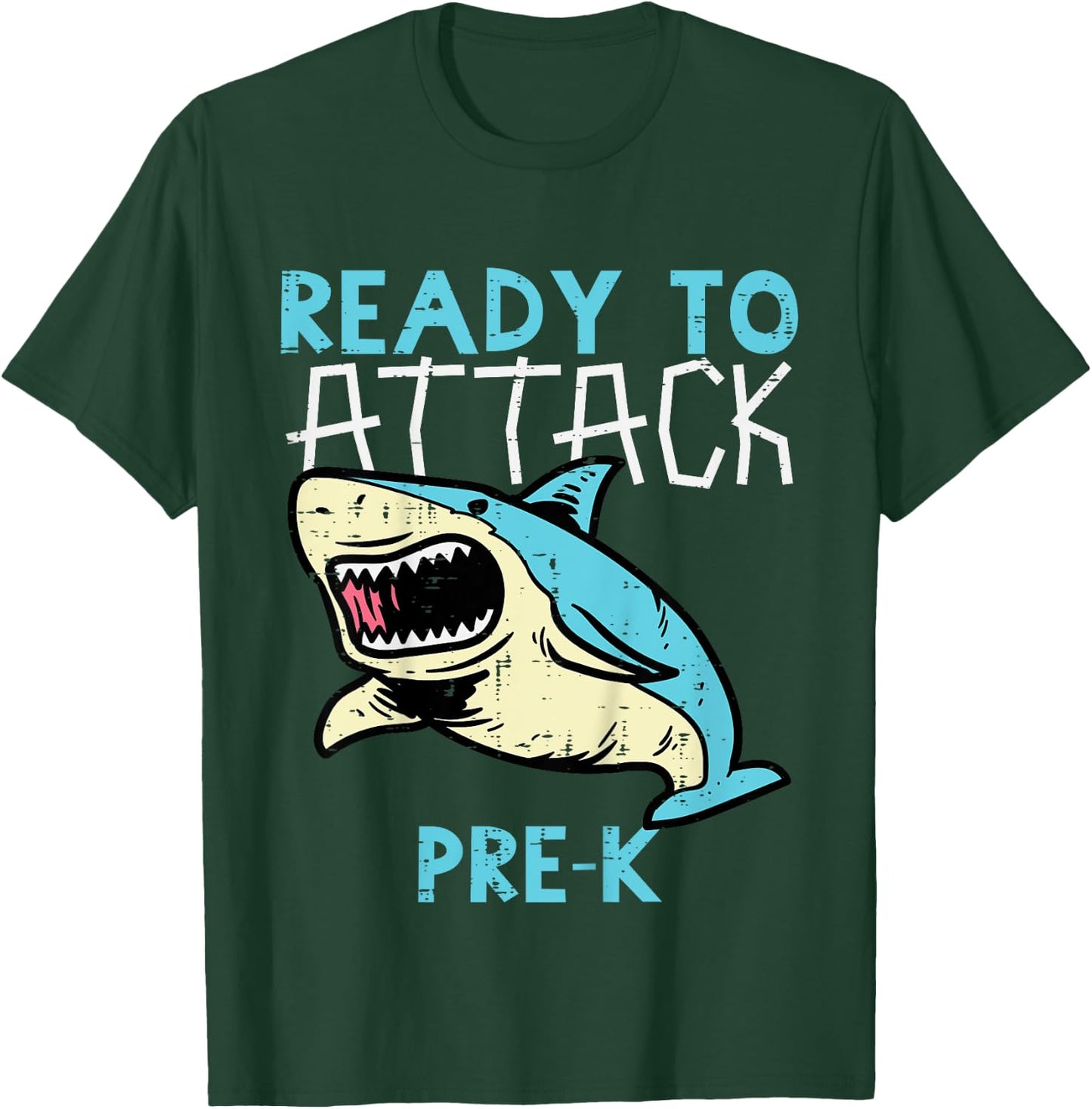 Kids Shark Ready To Attack Pre-K Funny Prek First Day School Boys T-Shirt - T-Shirt | Forest