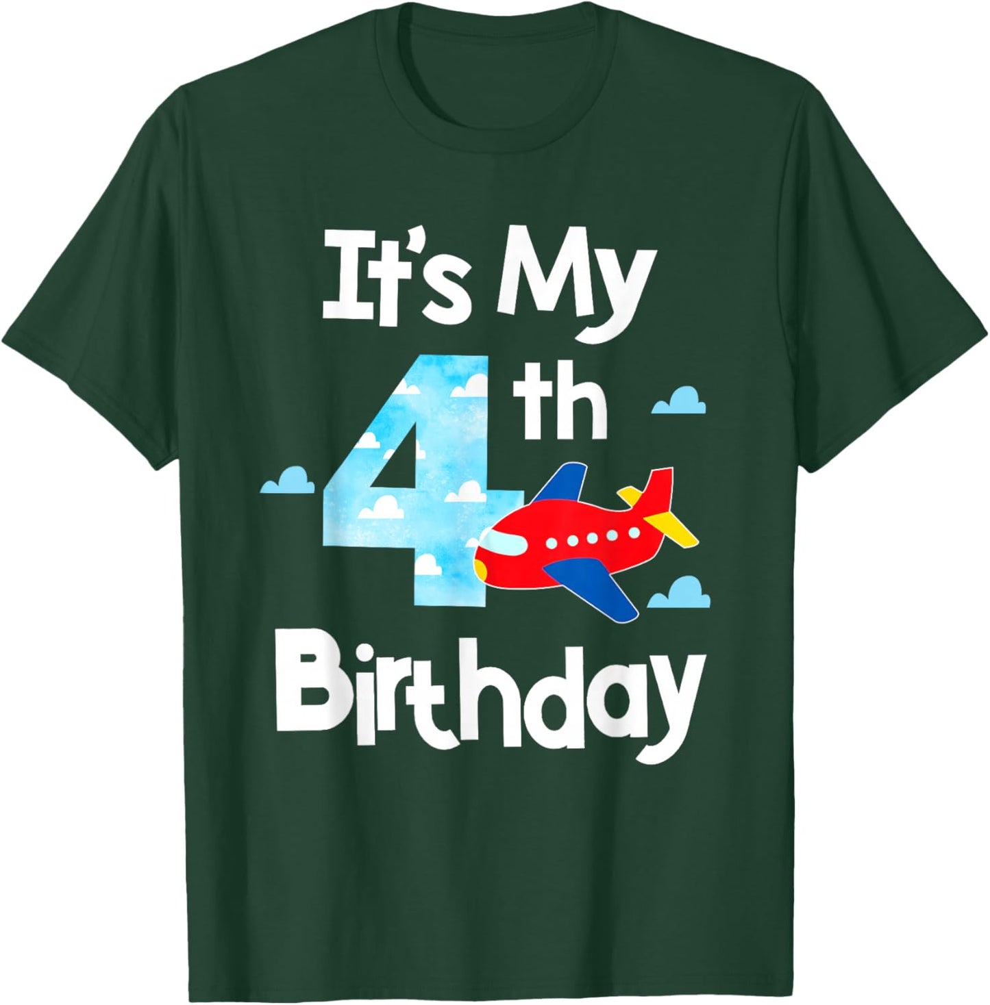It's My 4th Birthday Airplane Pilot 4 Years Old Boy Girl T-Shirt - T-Shirt | Forest