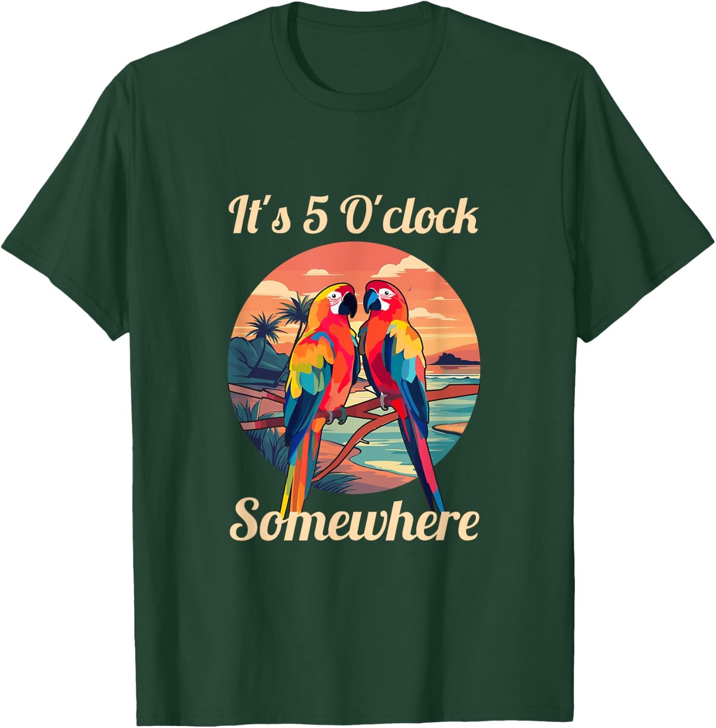 It's 5 O'clock Somewhere Parrot Drunk Margarita Cocktail Tequila Alcoholic Drinks , Small, Black T-Shirt - T-Shirt | Forest