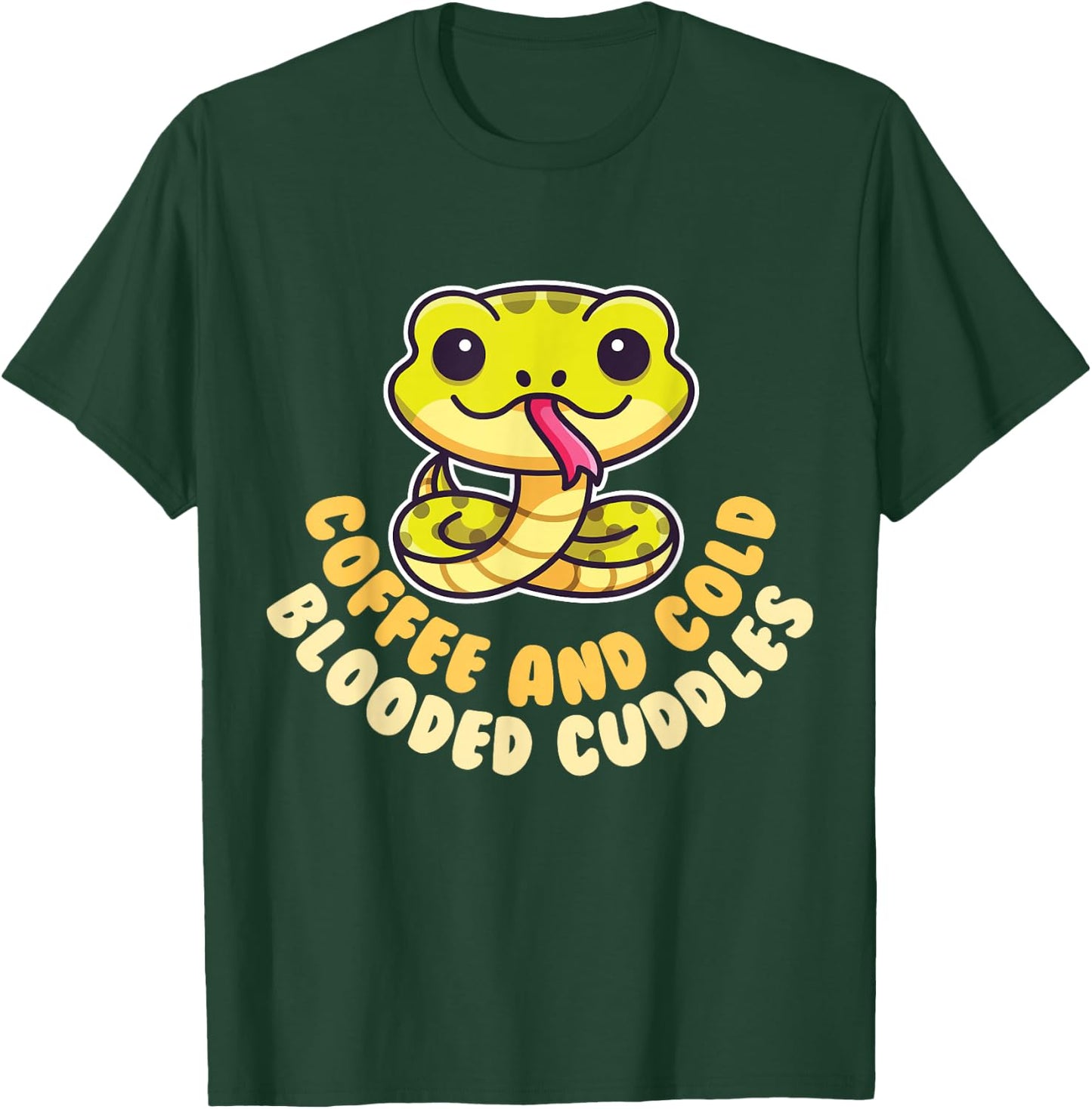 Cute Snake Coffee and Cold Blooded Cuddles Reptile T-Shirt - T-Shirt | Forest
