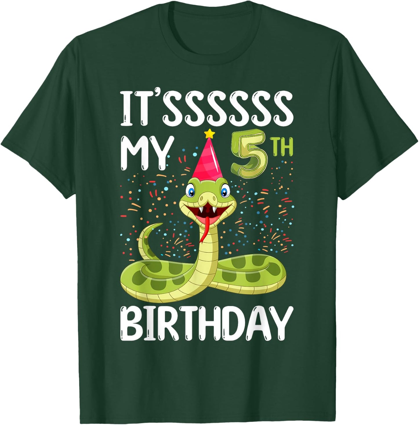5th Birthday snake Party 5 Year Old snake lover B-day T-Shirt - T-Shirt | Forest