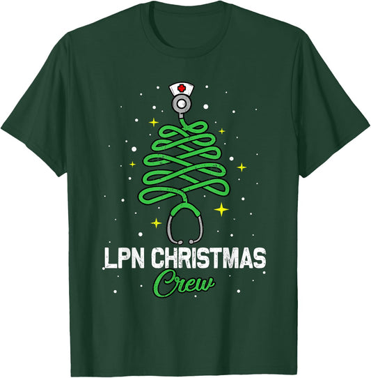 LPN Christmas Crew Cute Christmas Tree Xmas Lights Nurse T-Shirt - T-Shirt | Forest