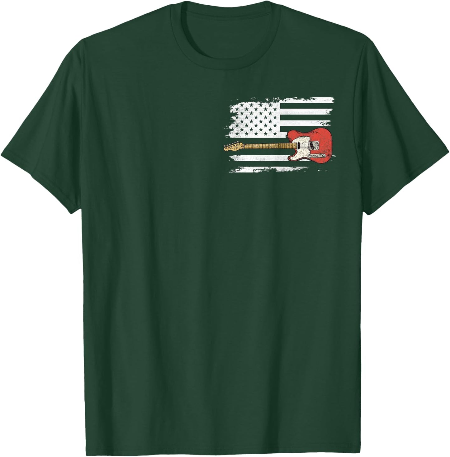 Lets Rock Rock n Roll Guitar Retro USA Flag Music T-Shirt - T-Shirt | Forest