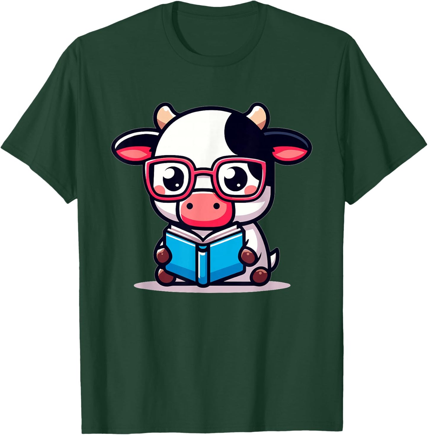Adorable Book Lover Cow With Reading Glasses Cute T-Shirt - T-Shirt | Forest