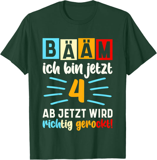 Children's with German Text "Ich bin jetzt 4 Birthday" [German Language], black T-Shirt - T-Shirt | Forest