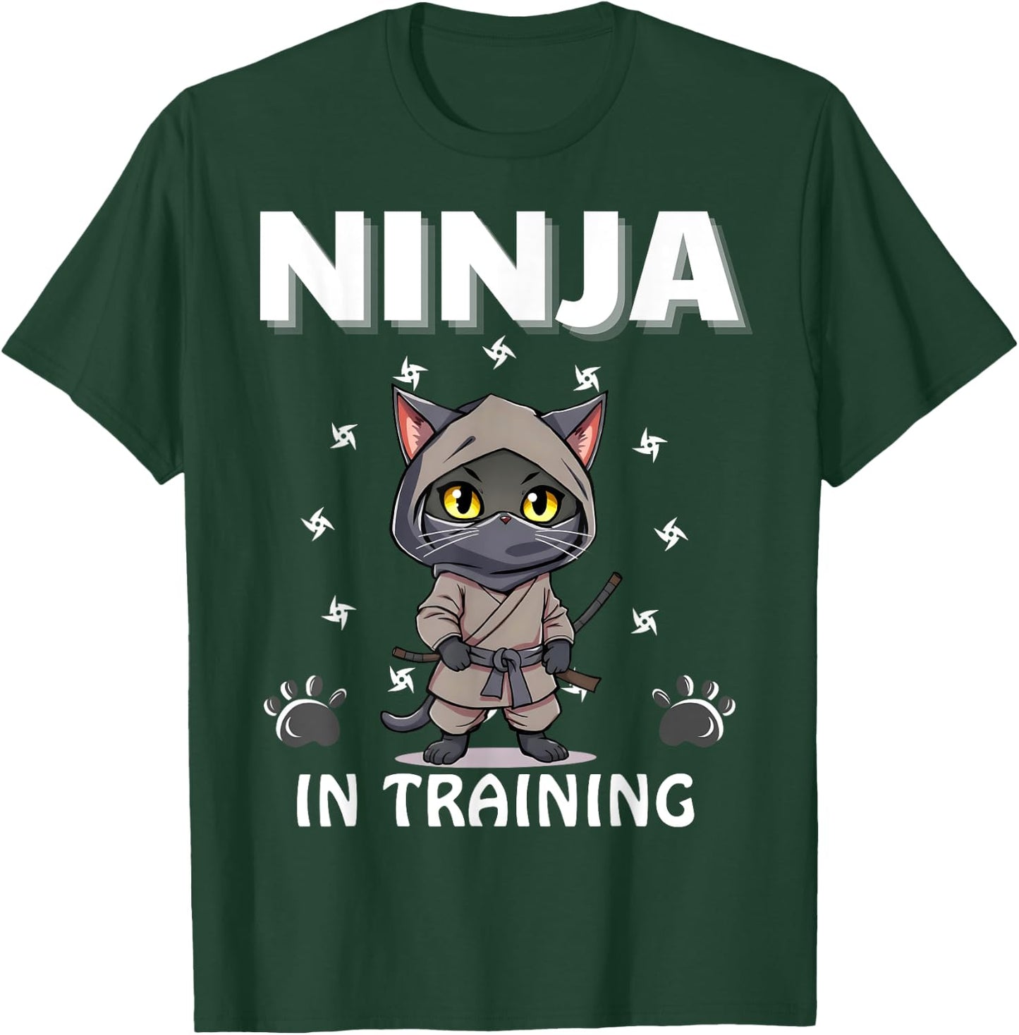 Ninja In Training Cute Cat Funny Birthday Ninjas Boys Girls T-Shirt - T-Shirt | Forest