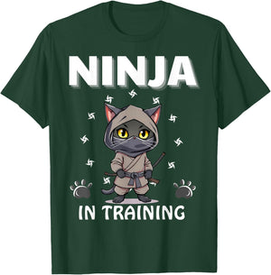 Ninja In Training Cute Cat Funny Birthday Ninjas Boys Girls T-Shirt - T-Shirt | Forest