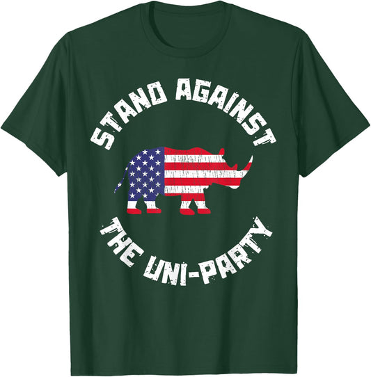 Stand Against The Uni-Party Funny Rhino America Flag T-Shirt - T-Shirt | Forest