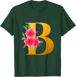Floral B Alphabet Cute Initial Monogram Letter B Graphic T-Shirt - T-Shirt | Forest