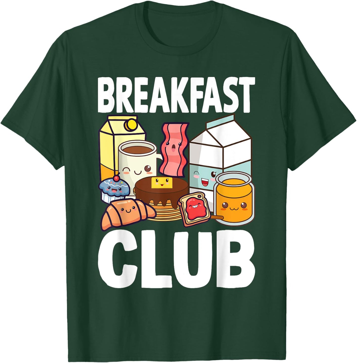 Breakfast Lover Gift Co. Breakfast Club Kawaii Cartoon , -Adults & Kids, Black, Small, Short Sleeve T-Shirt - T-Shirt | Forest