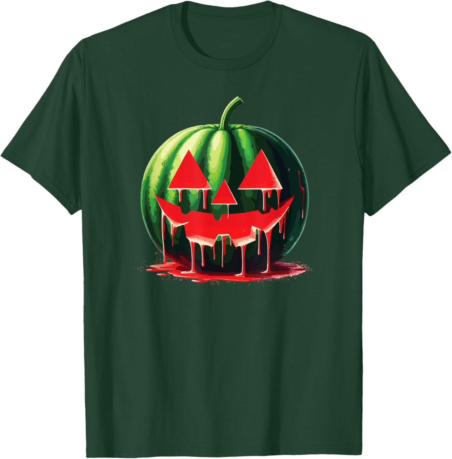Spooky Summer Food Dripping Watermelon Jack O Lantern Men Women T-Shirt - T-Shirt | Forest