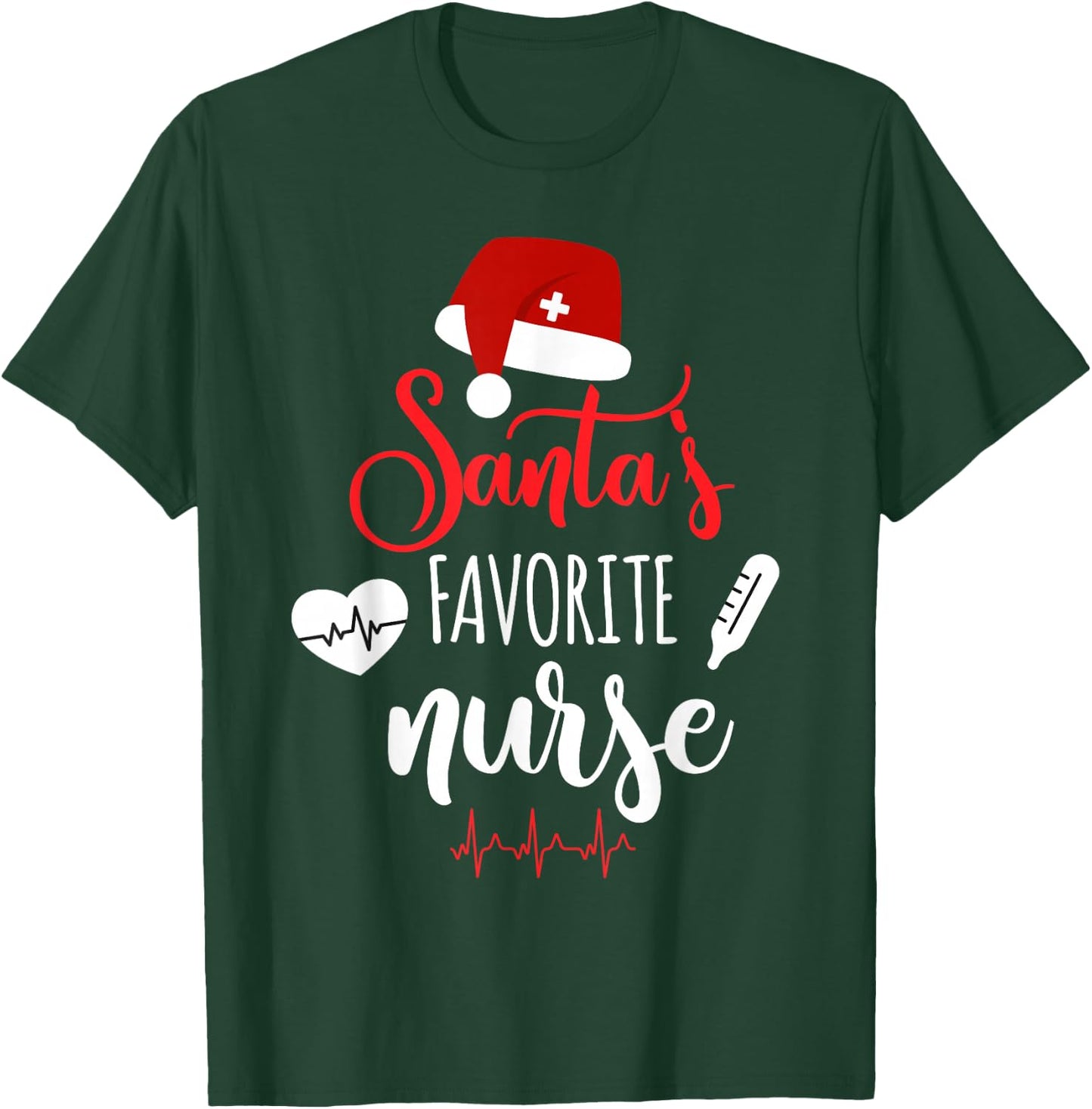 Nurse Christmas Santa's Favorite Nurse Xmas Scrub Top T-Shirt - T-Shirt | Forest
