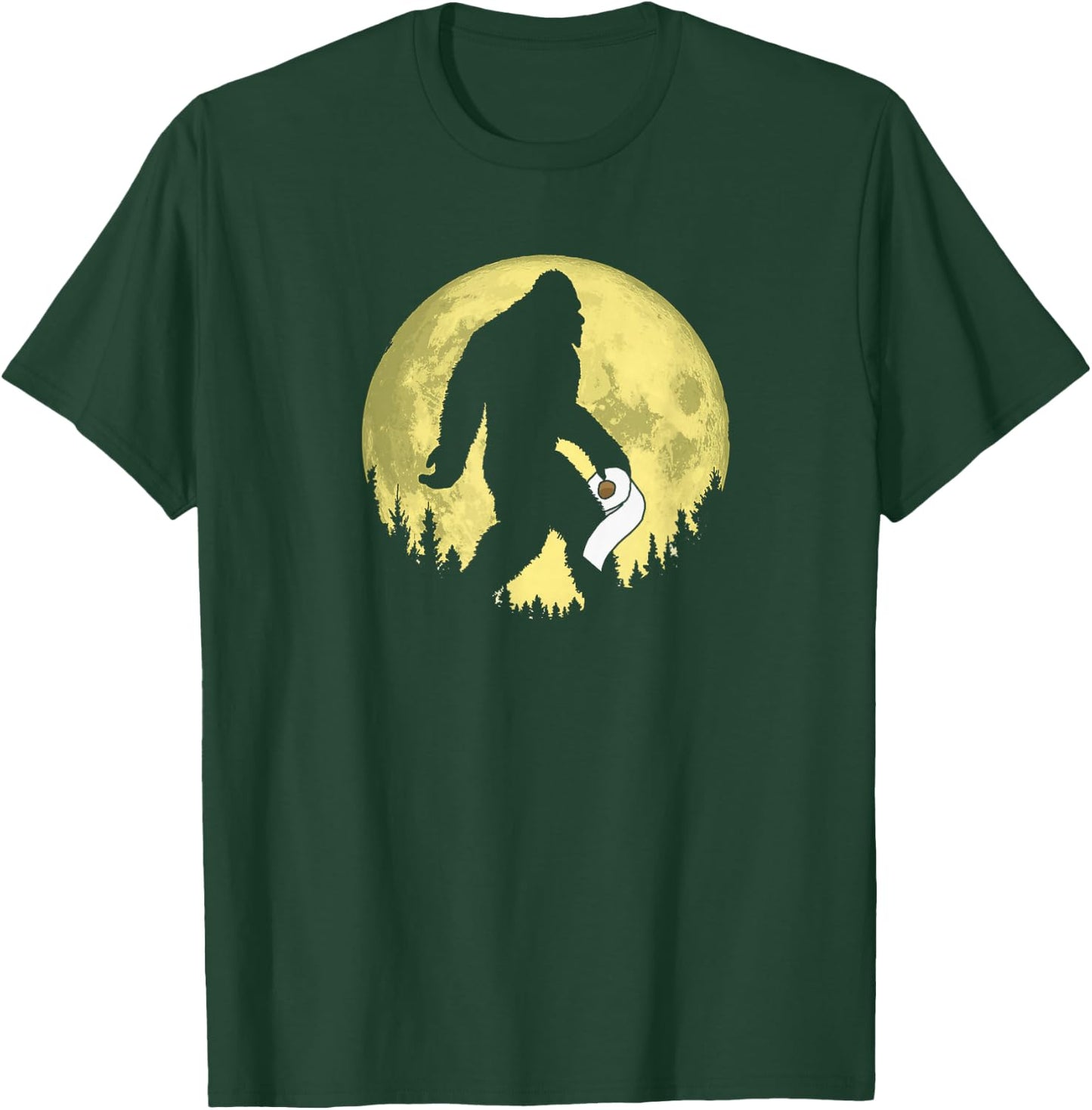Funny Bigfoot & Toilet Paper Night Time Moon Graphic T-Shirt - T-Shirt | Forest