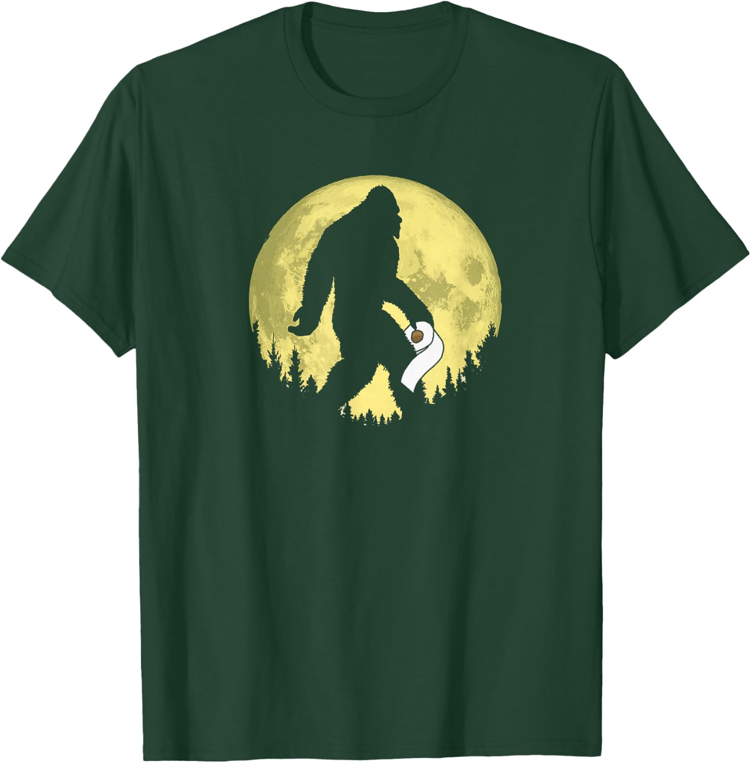 Funny Bigfoot & Toilet Paper Night Time Moon Graphic T-Shirt - T-Shirt | Forest