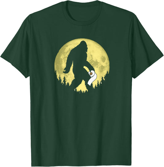 Funny Bigfoot & Toilet Paper Night Time Moon Graphic T-Shirt - T-Shirt | Forest