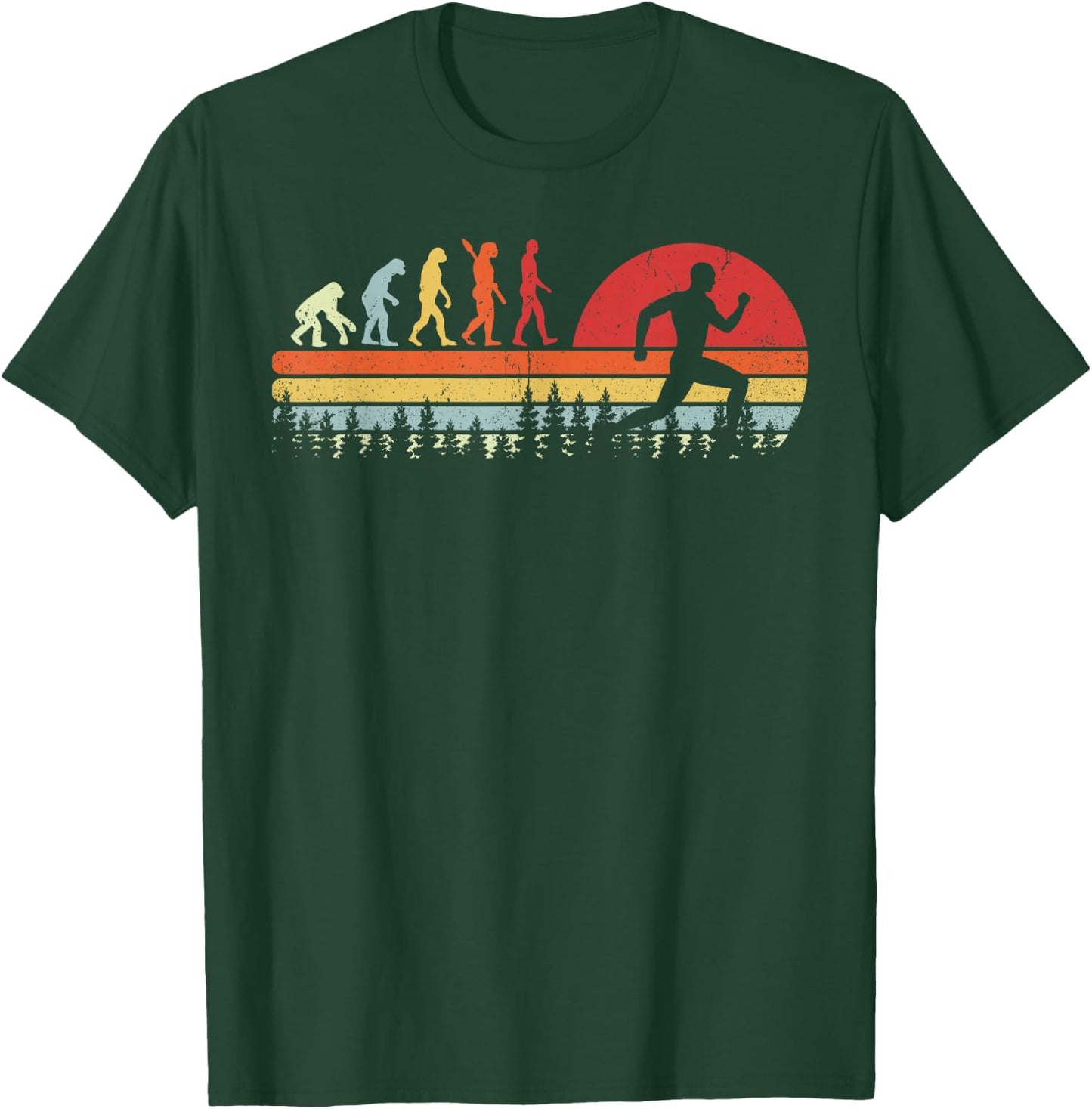 Vintage Retro Running Human Evolution Gift Runner Men Women T-Shirt - T-Shirt | Forest