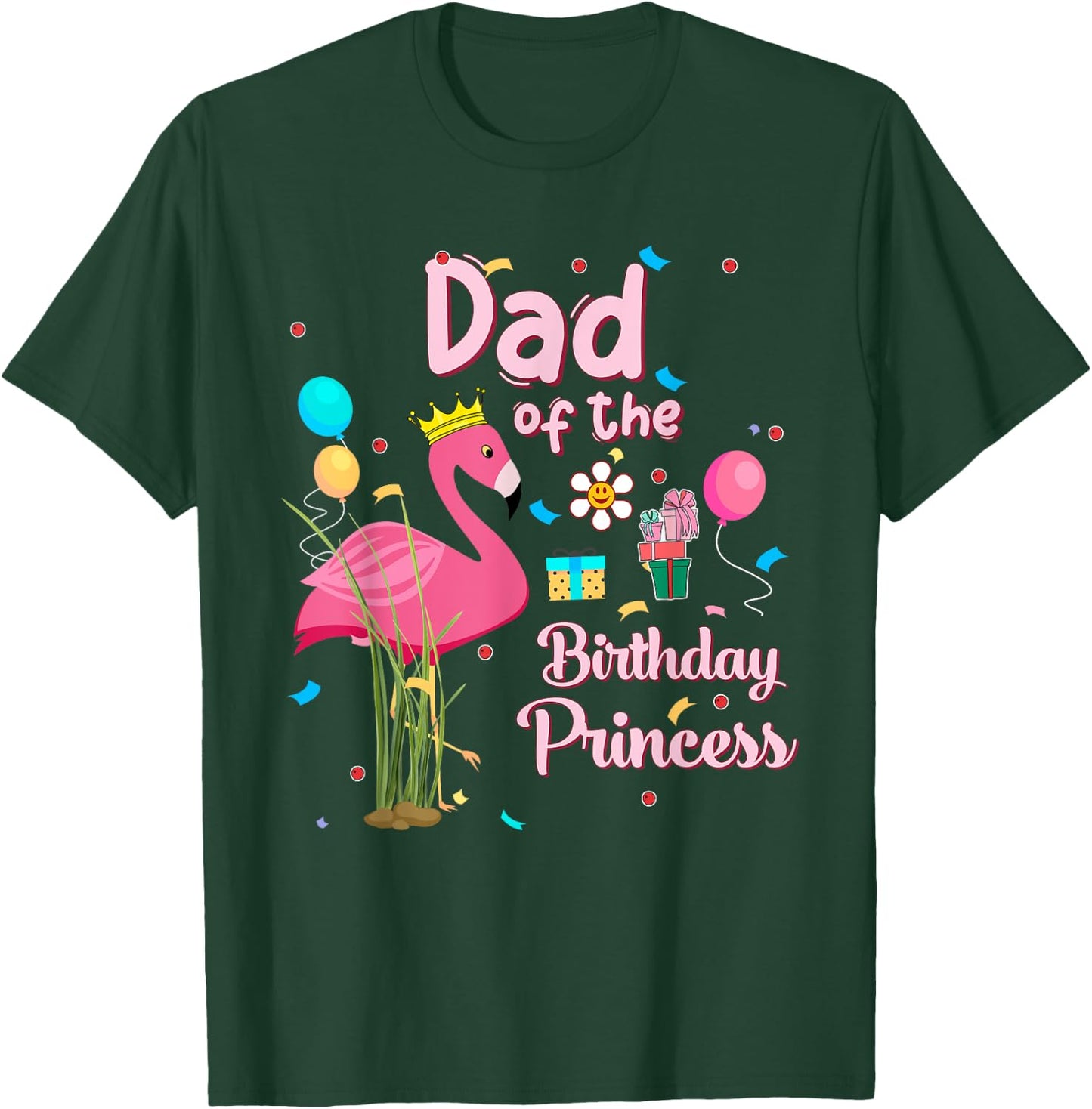 Dad of the Birthday Princess Pink Flamingo Party Squad T-Shirt - T-Shirt | Forest