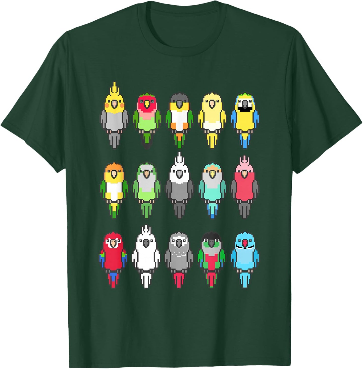 Pixel Birbs Pixelated Parrots Bird Memes Parrot Nerd T-Shirt - T-Shirt | Forest