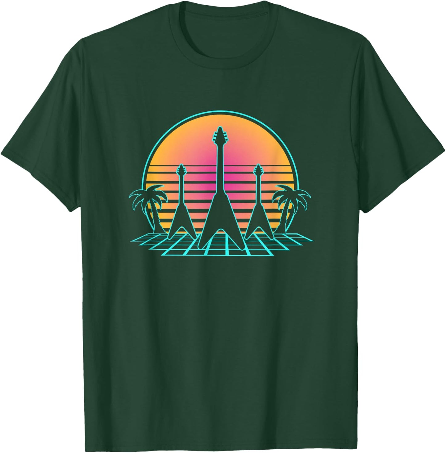 Guitar Flying V Rock Guitarist Heavy Band Music Gift Solo T-Shirt - T-Shirt | Forest