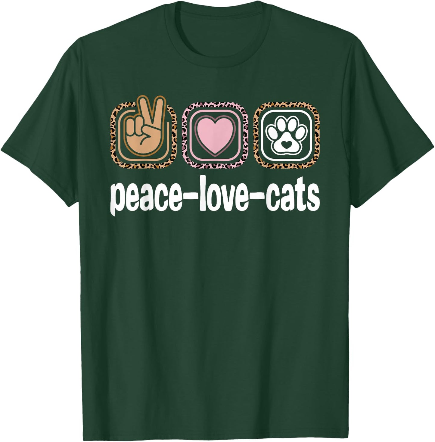 Funny Cat Owner Outfits & Cute Cat Lovers Clothes Cat Lover Cat Leopard Print Women Girls Kids Peace Love Cats , Small, Black T-Shirt - T-Shirt | Forest