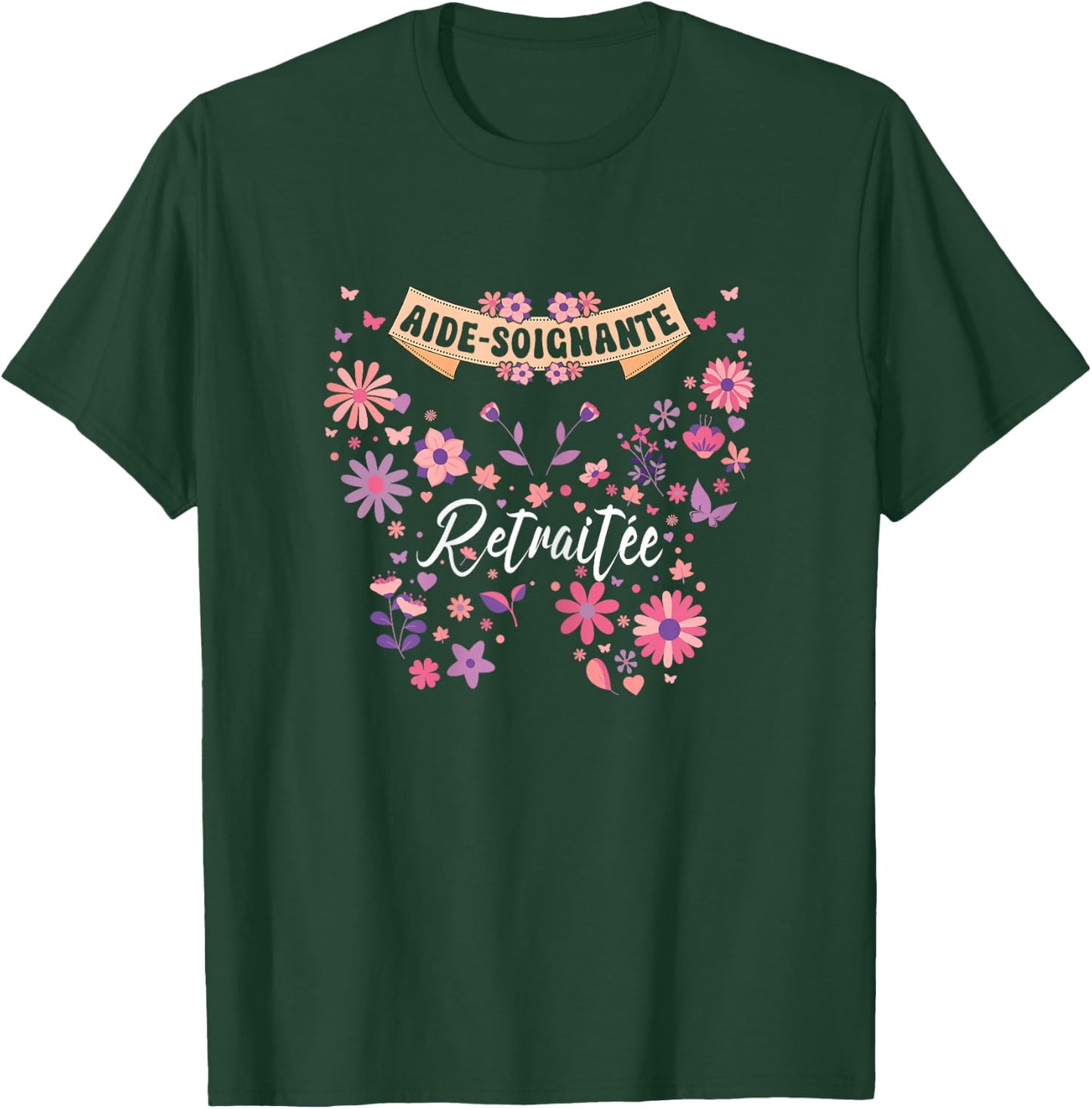 Butterfly Flowers Woman Retired Caregiver Retirement , Black, Female X-Small T-Shirt - T-Shirt | Forest