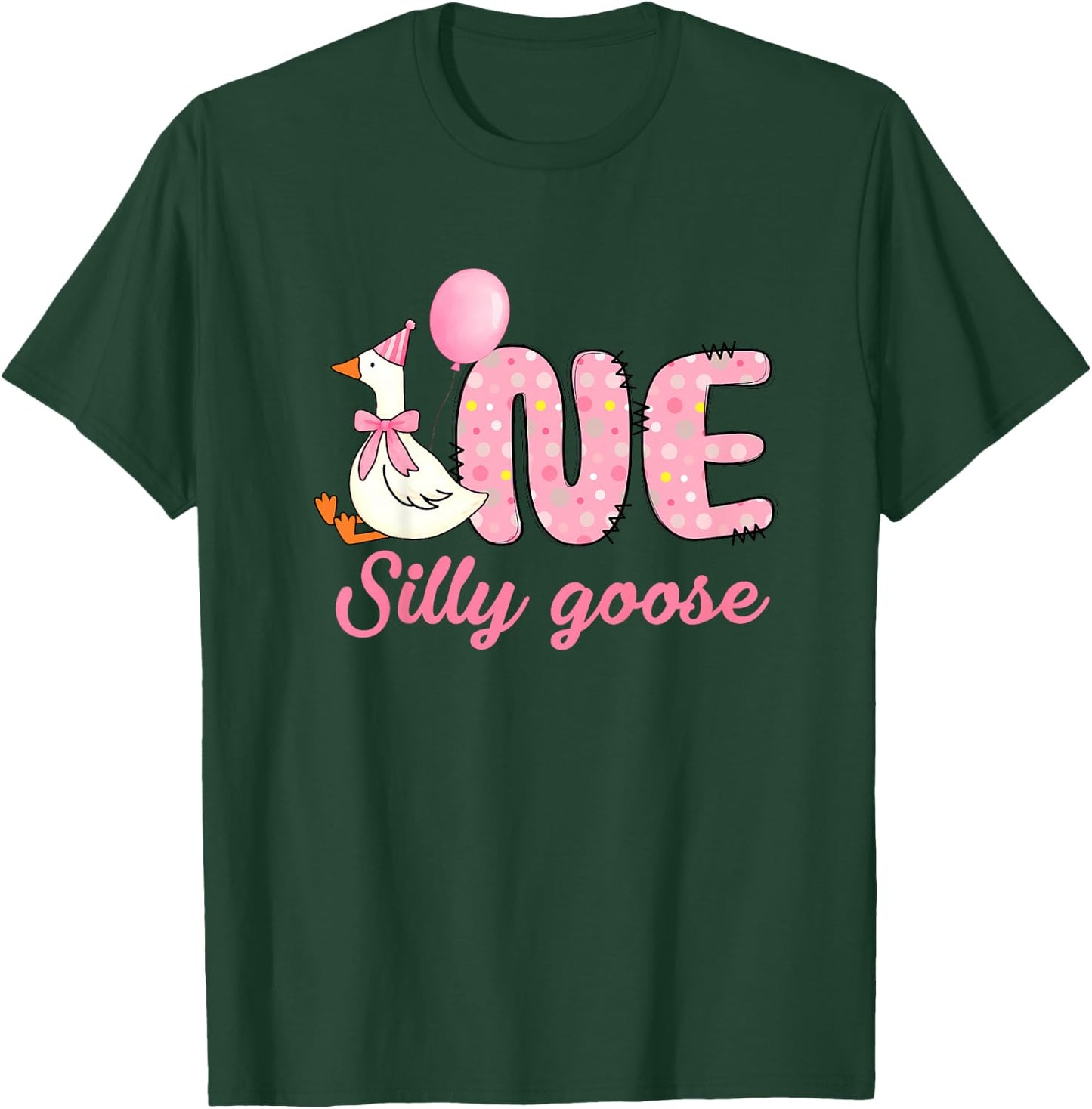 Kids 1st Birthday Silly Goose First Birthday Girl One Silly Goose T-Shirt - T-Shirt | Forest