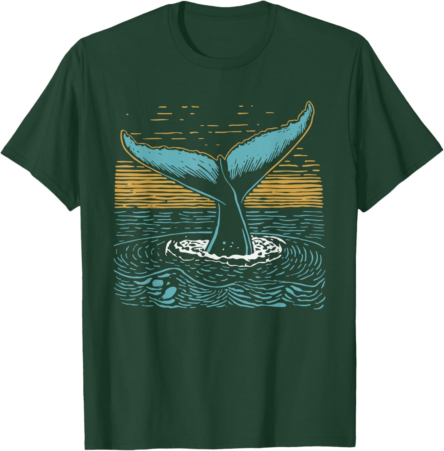 Fluke Whale Tail Retro Whale Watcher Ocean T-Shirt - T-Shirt | Forest