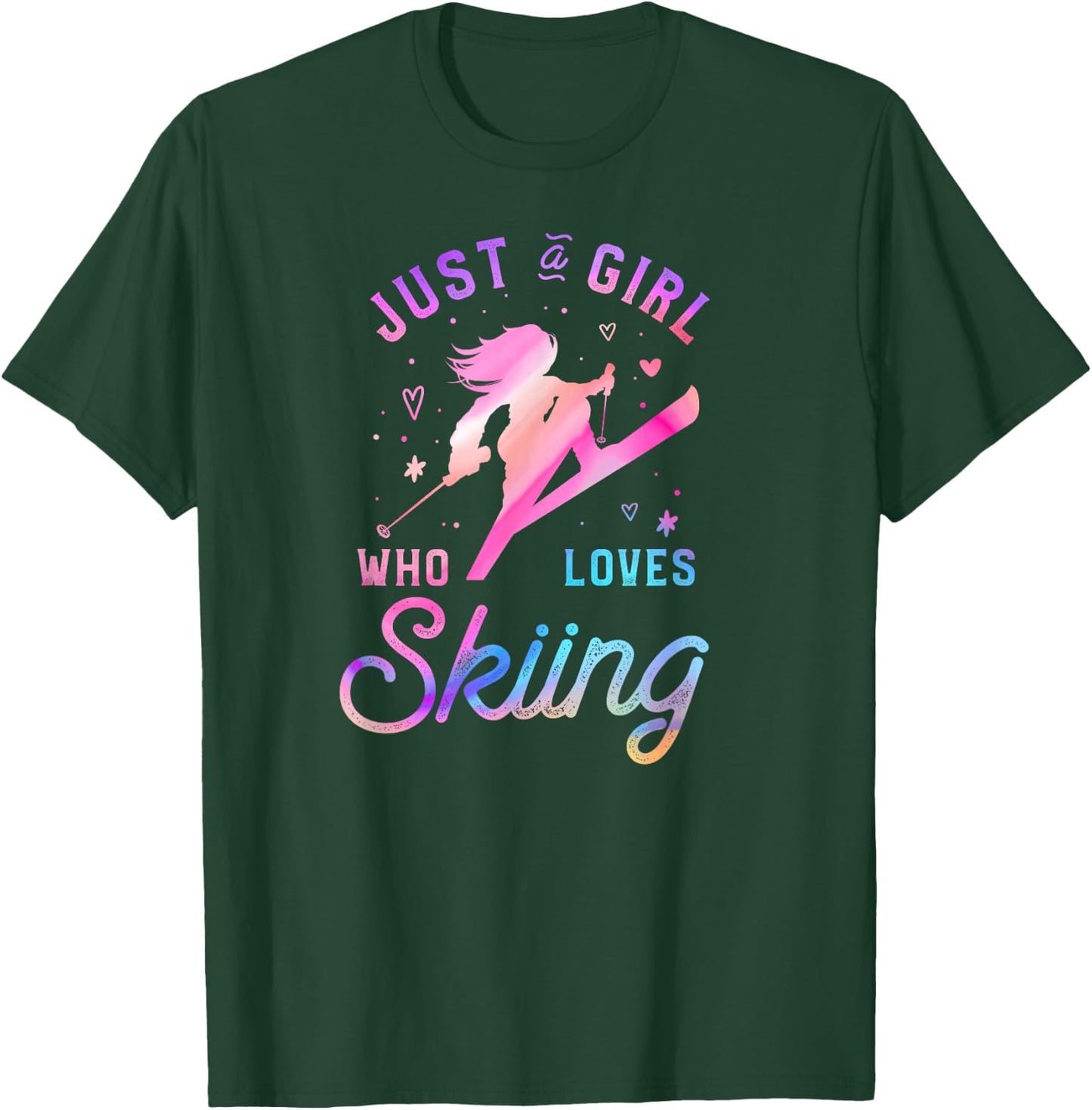Ski Trip Skiing Watercolor Girl T-Shirt - T-Shirt | Forest