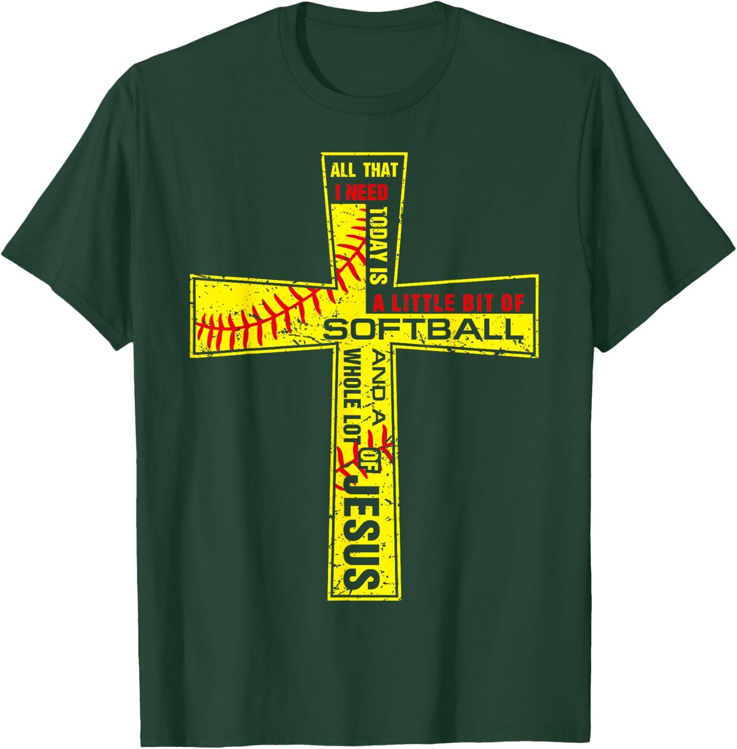 Softball Girl Christian Cross Faith I Need Softball & Jesus T-Shirt - T-Shirt | Forest