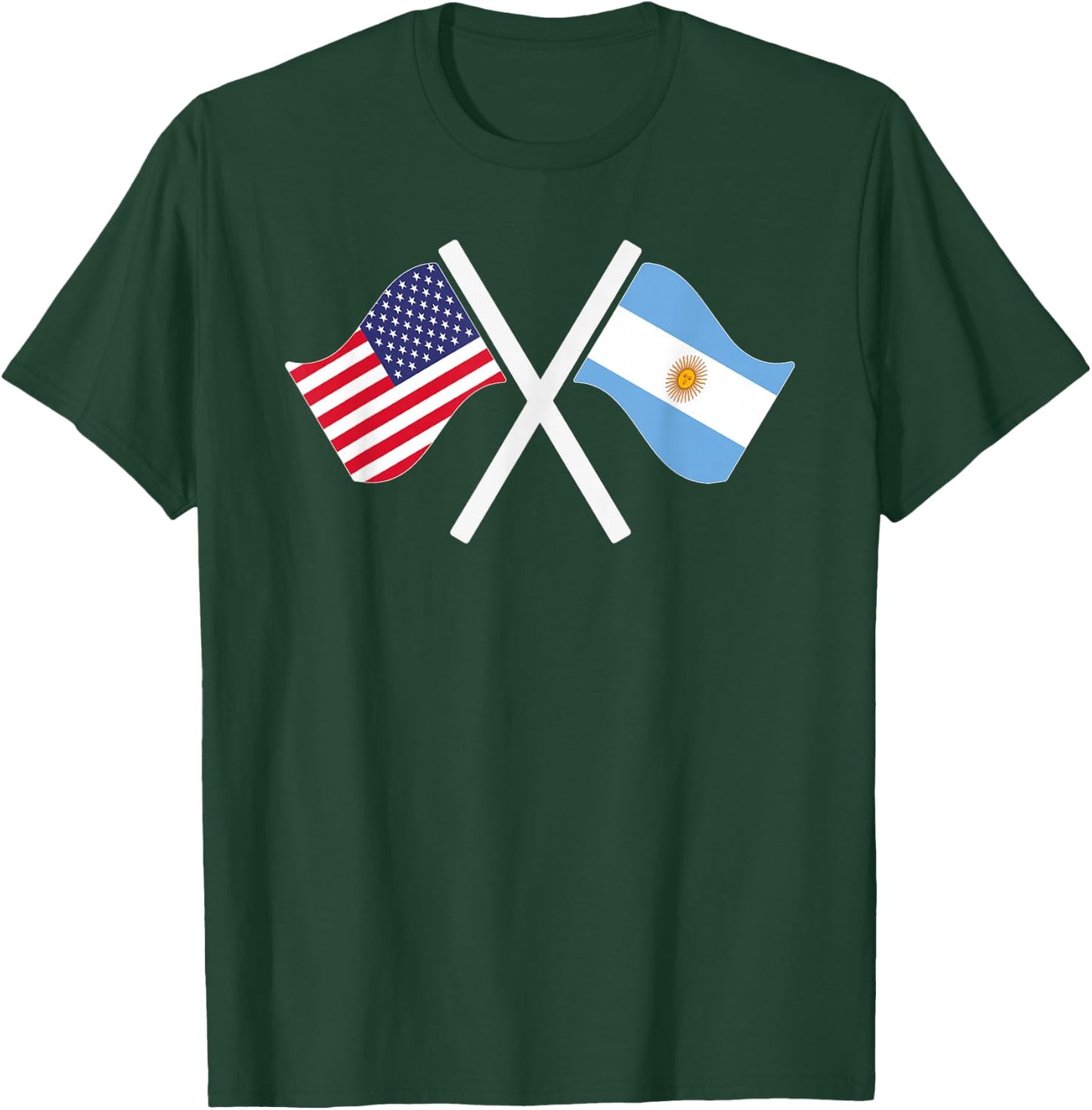 USA and Argentina Crossed Flags Dual Roots T-Shirt - T-Shirt | Forest