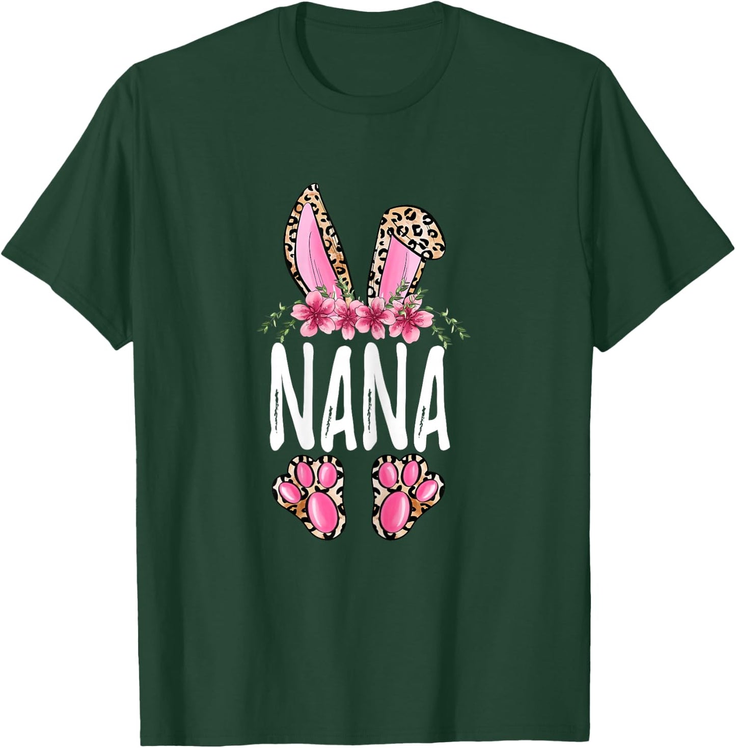 Floral Leopard Nana Bunny Cute Happy Easter Mother's Day T-Shirt - T-Shirt | Forest