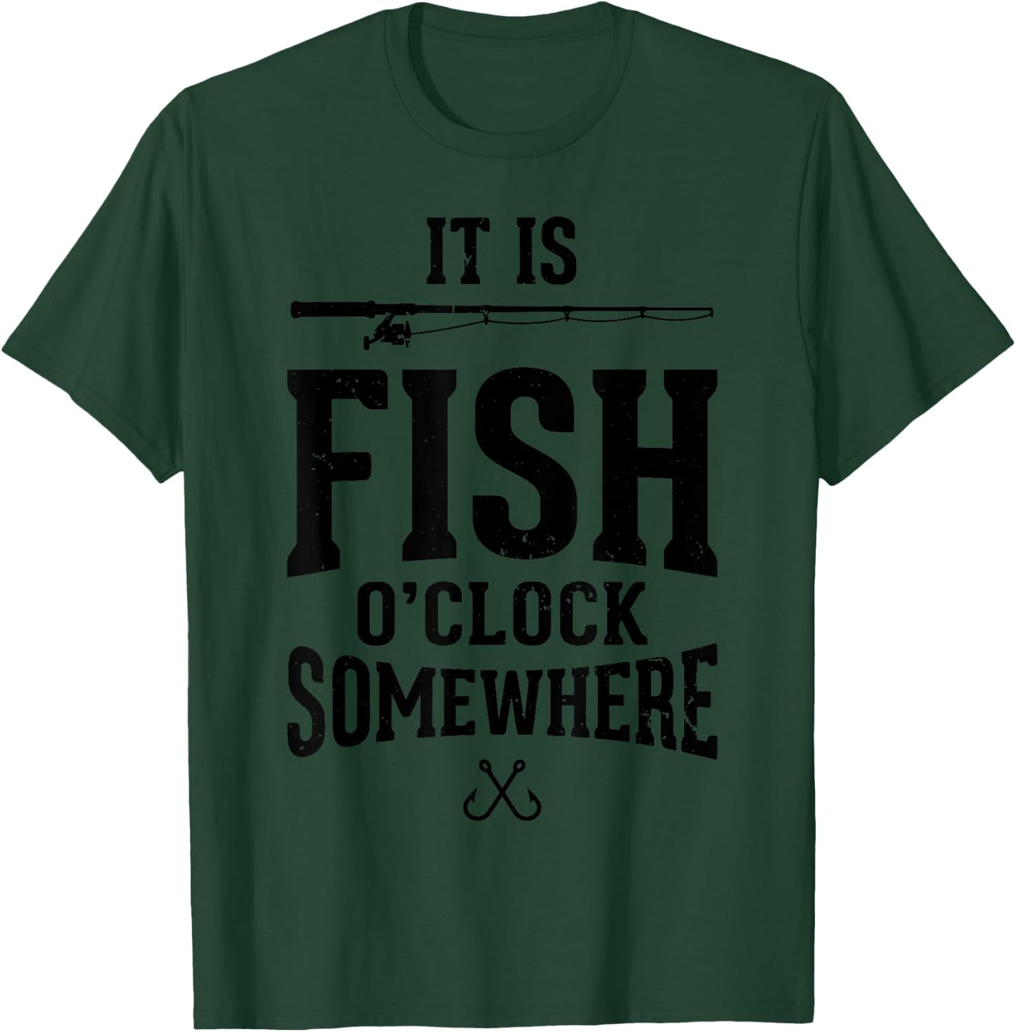 Fish O'Clock Somewhere Bass Fishing Humor Angler Fisherman T-Shirt - T-Shirt | Forest