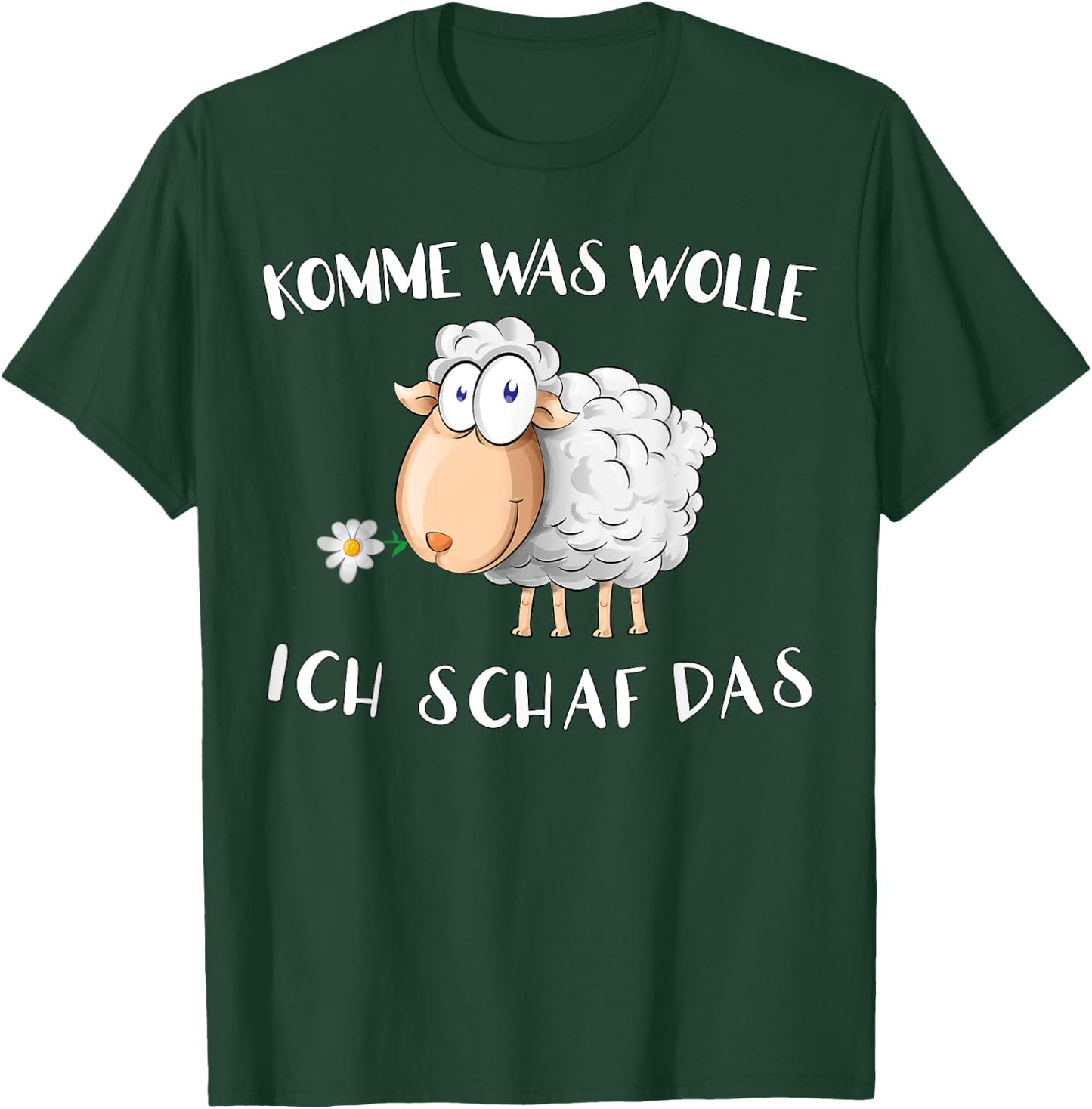 with German Text "Komm Was Wolle - ich Schaf das " Funny Sheep Word Game T-Shirt - T-Shirt | Forest