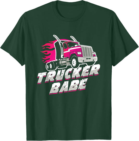 Awesome Trucker Babe Trailer Truck Driver Women Girls T-Shirt - T-Shirt | Forest