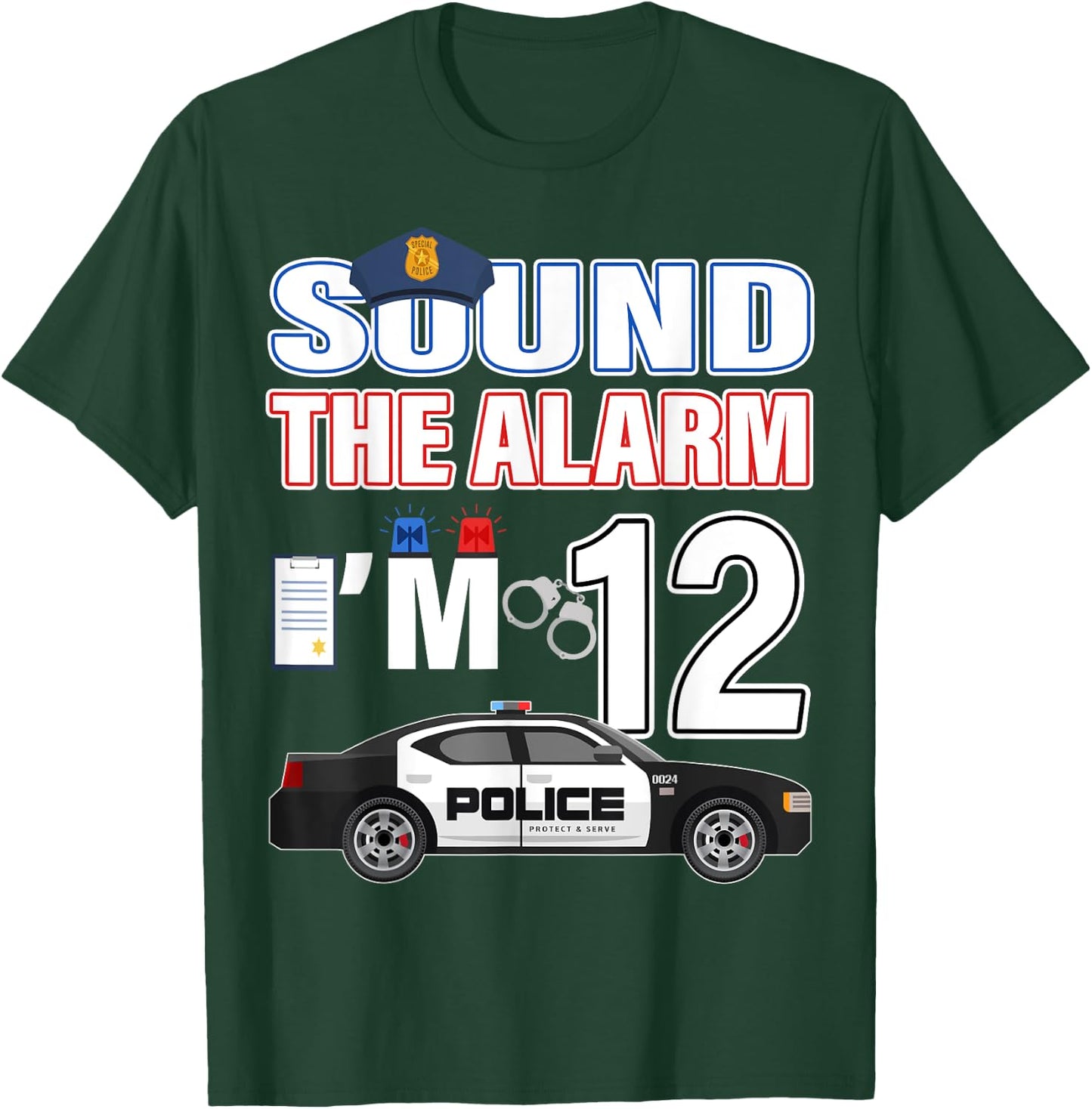 Police Car 12th Birthday Boy 12 year old Policeman Officer T-Shirt - T-Shirt | Forest