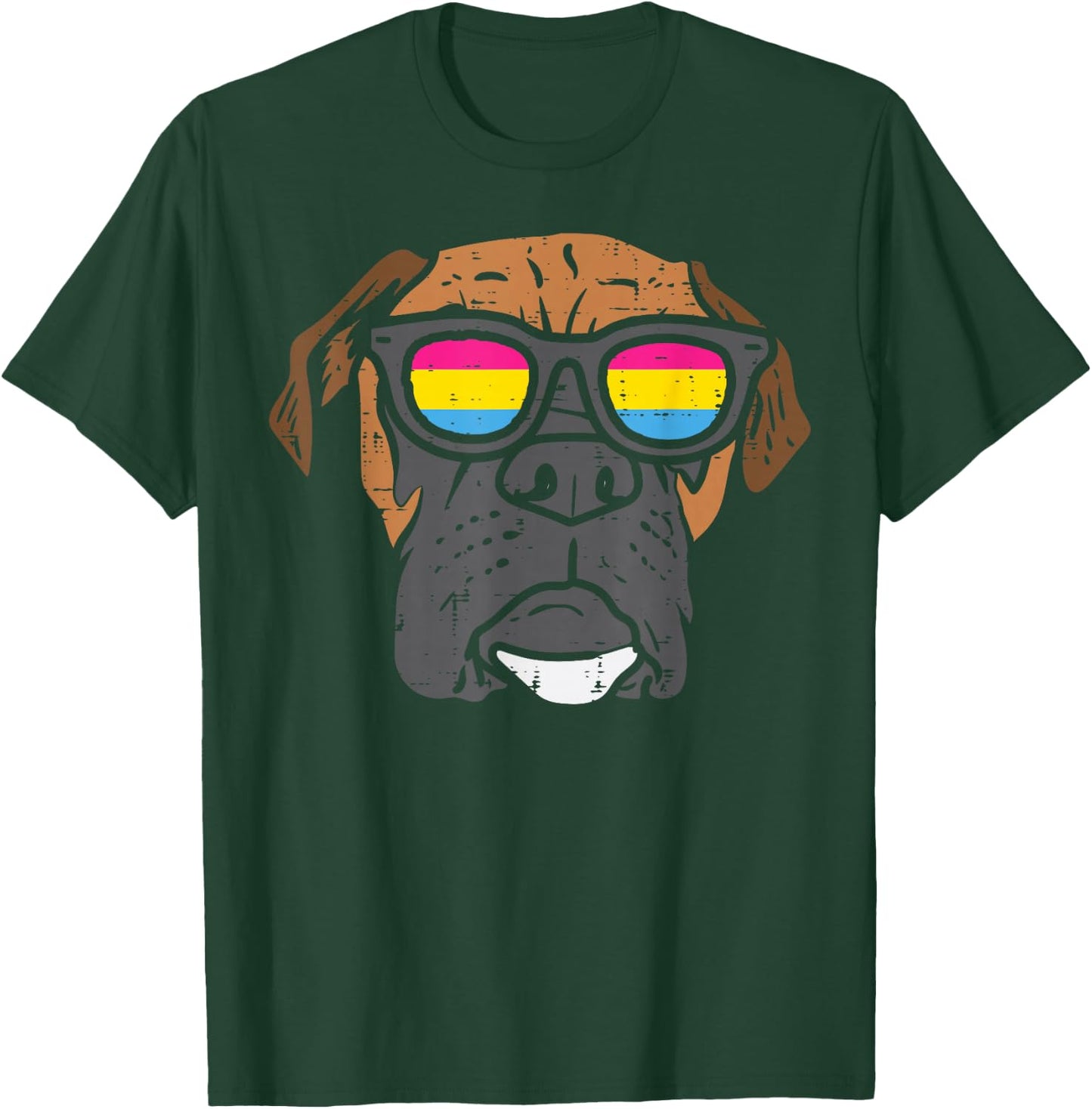 Boxer Dog Pansexual Sunglasses Cute Pan Pride Flag Men Women T-Shirt - T-Shirt | Forest